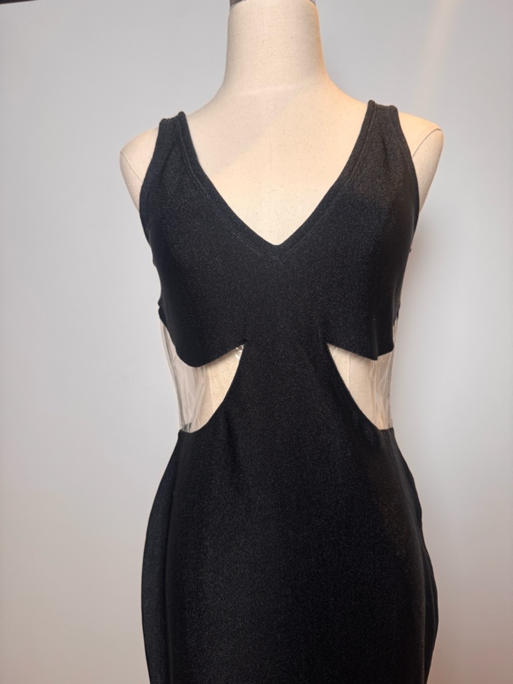 Vintage Versace Black Long Jersey Dress w/ PVC Inserts – Size 44 - Picture 7 of 11